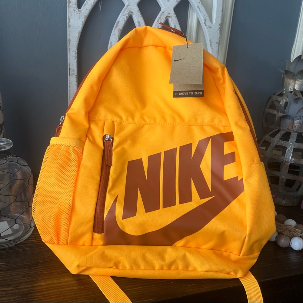 New Nike backpack Vibrant Orange with logo zipper closure pockets pencil bag